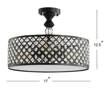 Elise 17" Crystal/Metal Drum Semi-Flush Mount - JONATHAN Y